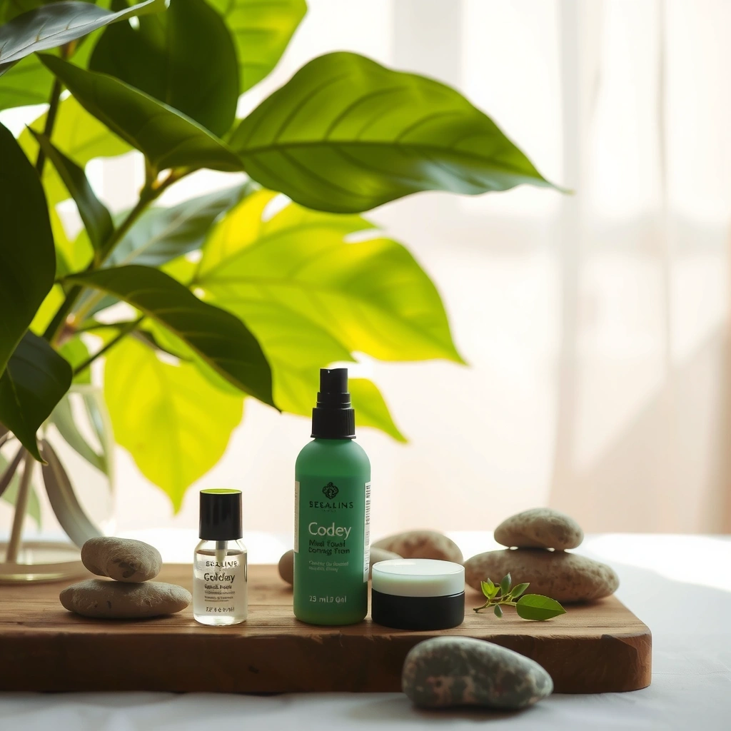 Serene natural wellness scene with botanical elements
